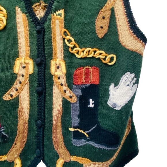 VTG Lauren Hansen Equestrian Sweater Vest Sz Medium Horse Polo Bit Bridle 80s‎ - Picture 7 of 11